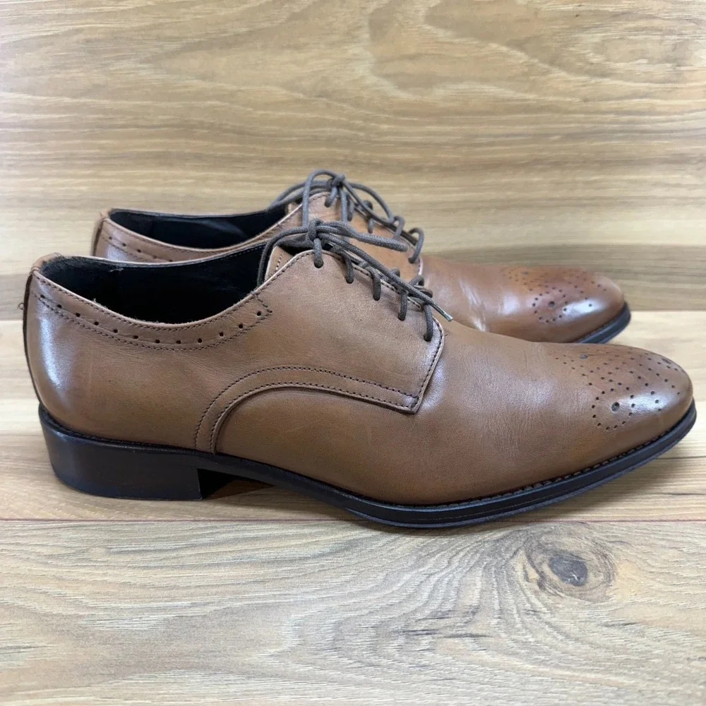 Too Boot New York Derby Medallion Mens‎ 8.5 Brown Leather Dress Shoes